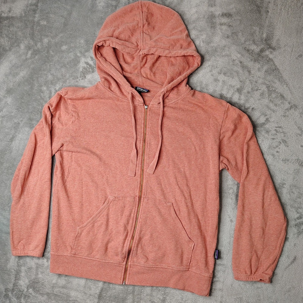 Patagonia Organic Cotton Full Zip Hoodie Women Small Coral Pink Heathered Hooded